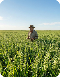 Agricultor no campo de aveia
